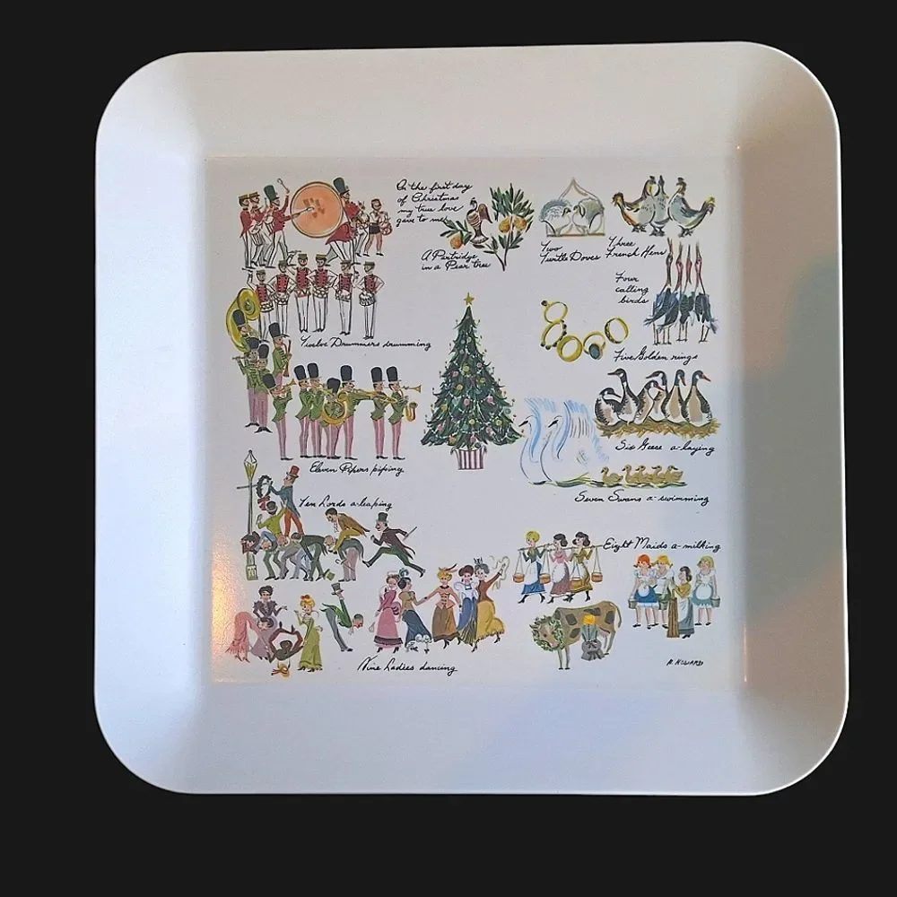 TWELVE DAYS OF CHRISTMAS SERVING TRAY VTG 1954 WAVERLY PRODUCTS MCM by H.Howard